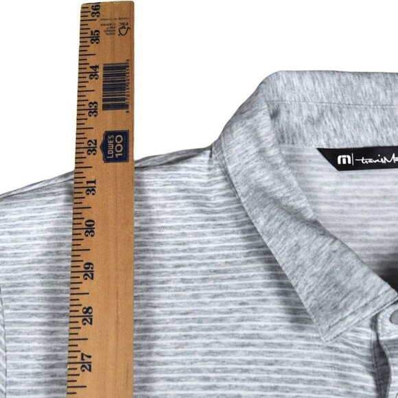 Travis Mathew Polo Men's Gray White Stripes Short Sleeve 2XL Button Golf Active - Picture 7 of 9
